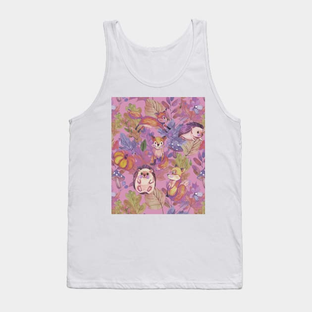 Hedgehog, fox and leaves, cute watercolor print Tank Top by KINKDesign